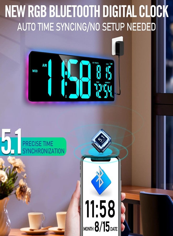 TXL 17.2'' Bluetooth Large Digital Wall Clock, LED Large Display Timer with RGB Ambient Lights,Temperature/Humidity, Remote Control, Adjustable Brightness for Home, Office, Classroom - Image 5