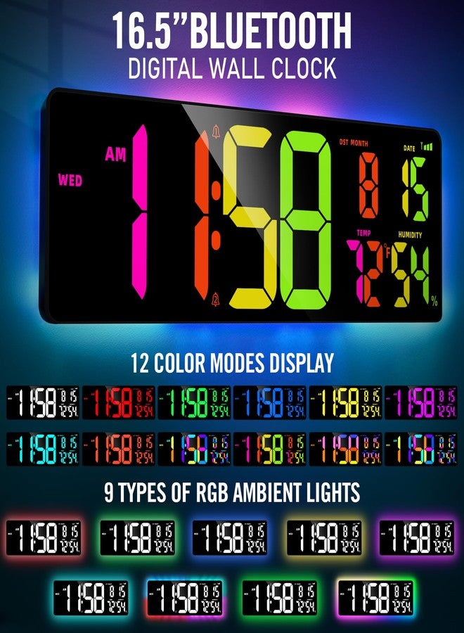 TXL 17.2'' Bluetooth Large Digital Wall Clock, LED Large Display Timer with RGB Ambient Lights,Temperature/Humidity, Remote Control, Adjustable Brightness for Home, Office, Classroom - Image 3