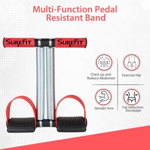 SUREFIT جهاز تقوية البطن ذو النوابض المزدوجة للرجال والنساء – جهاز مقاومة لتمارين البطن | معدات تمرين منزلية للجزء العلوي والسفلي من الجسم | أداة لياقة بدنية قوية (أحمر) - Image 5