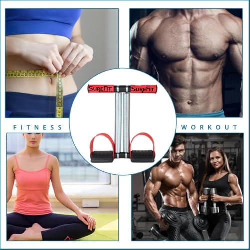 SUREFIT جهاز تقوية البطن ذو النوابض المزدوجة للرجال والنساء – جهاز مقاومة لتمارين البطن | معدات تمرين منزلية للجزء العلوي والسفلي من الجسم | أداة لياقة بدنية قوية (أحمر) - Image 4
