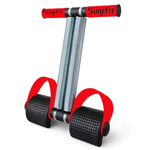 SUREFIT جهاز تقوية البطن ذو النوابض المزدوجة للرجال والنساء – جهاز مقاومة لتمارين البطن | معدات تمرين منزلية للجزء العلوي والسفلي من الجسم | أداة لياقة بدنية قوية (أحمر) - Image 1