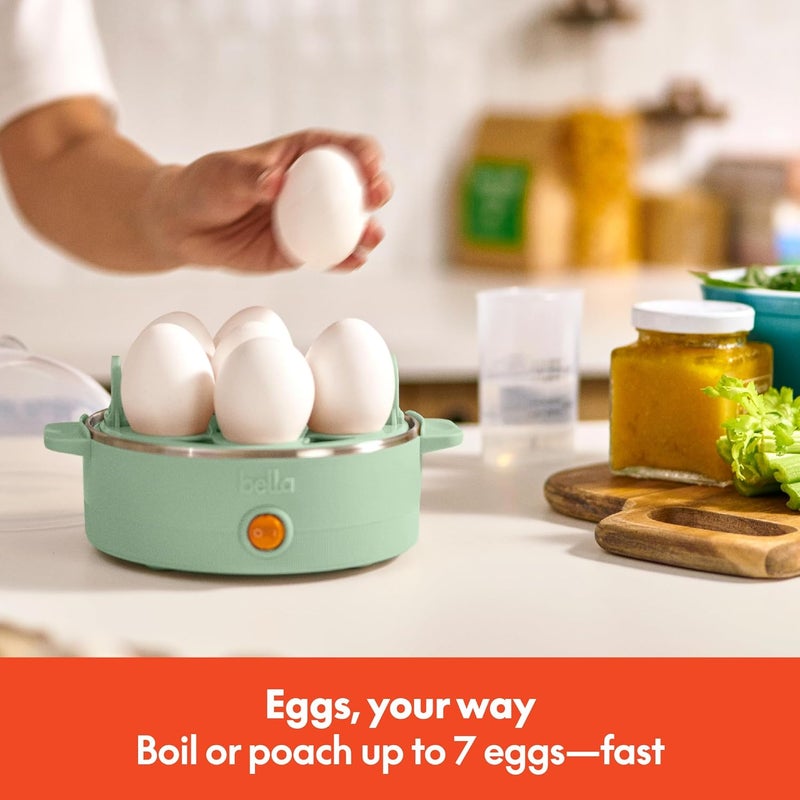 Bella Electric Egg Cooker, 7 Eggs Capacity Tray, Single Stack, for Poached, Scrambled, Hard, Medium & Soft Boiled Eggs, Omelets and Steamed Dumplings, Auto Shutoff, 360 Watt, Seaglass - Image 2