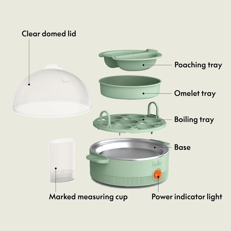 Bella Electric Egg Cooker, 7 Eggs Capacity Tray, Single Stack, for Poached, Scrambled, Hard, Medium & Soft Boiled Eggs, Omelets and Steamed Dumplings, Auto Shutoff, 360 Watt, Seaglass - Image 3
