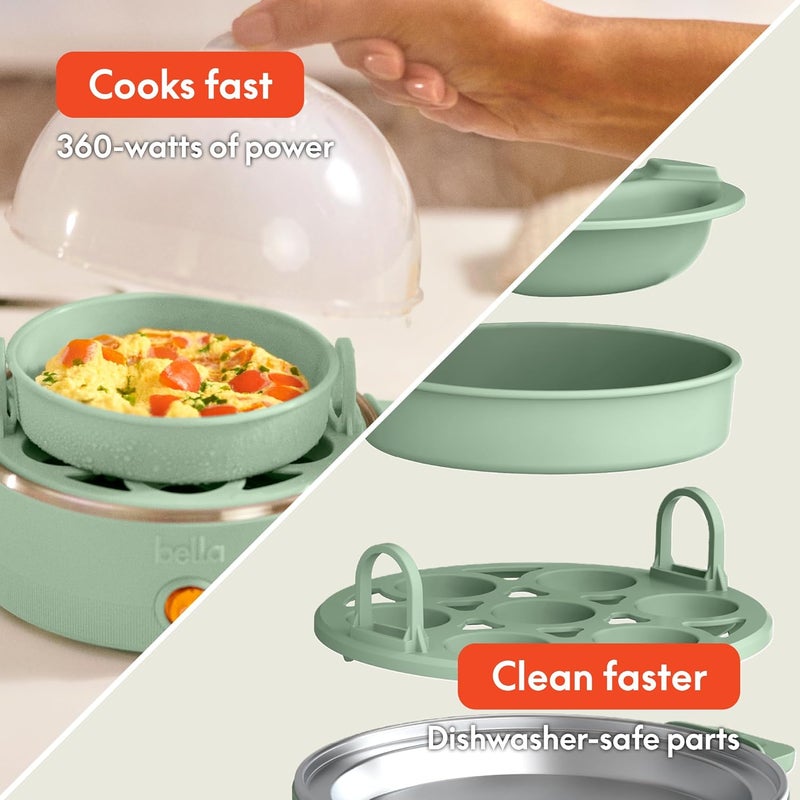 Bella Electric Egg Cooker, 7 Eggs Capacity Tray, Single Stack, for Poached, Scrambled, Hard, Medium & Soft Boiled Eggs, Omelets and Steamed Dumplings, Auto Shutoff, 360 Watt, Seaglass - Image 4