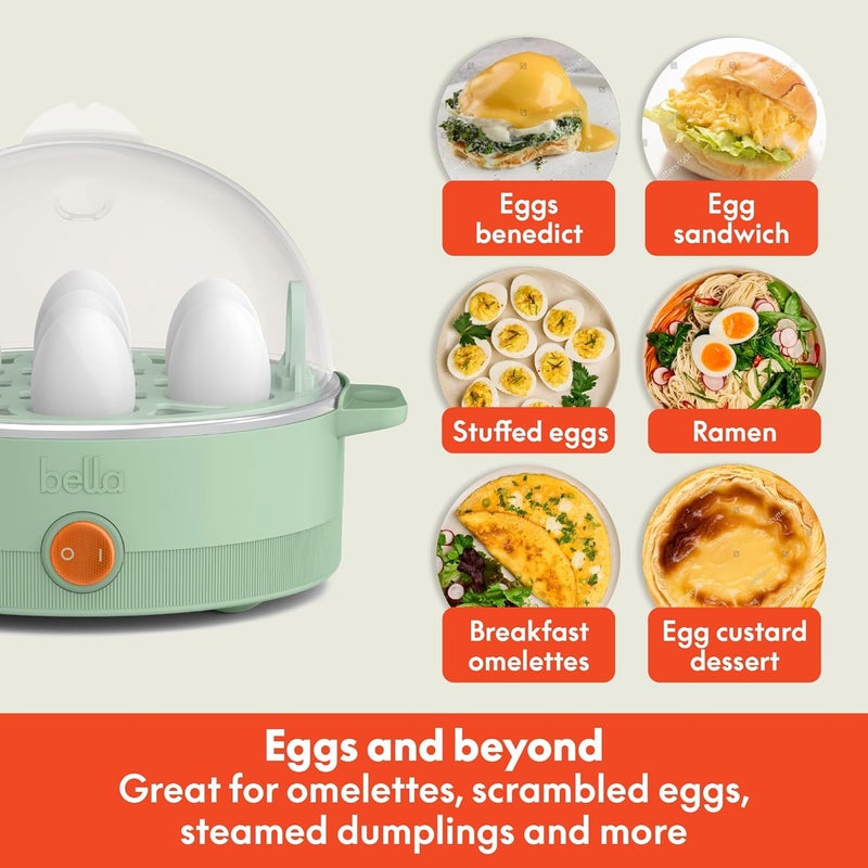 Bella Electric Egg Cooker, 7 Eggs Capacity Tray, Single Stack, for Poached, Scrambled, Hard, Medium & Soft Boiled Eggs, Omelets and Steamed Dumplings, Auto Shutoff, 360 Watt, Seaglass - Image 5