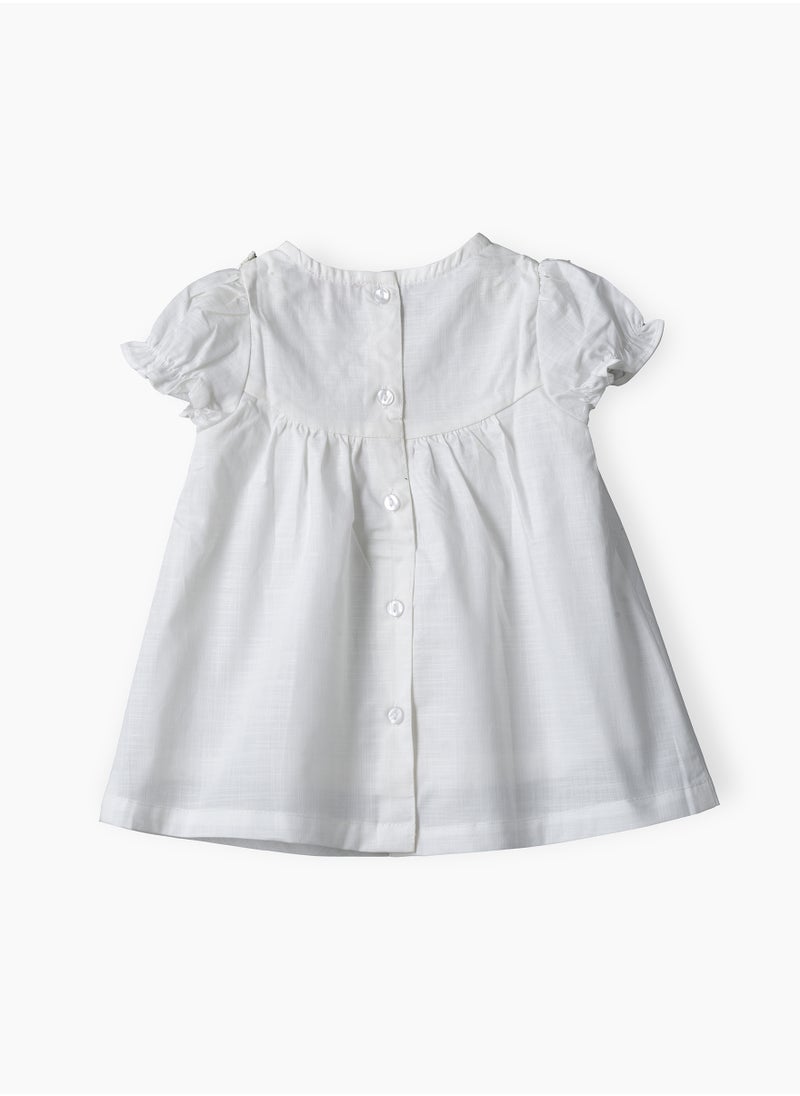 Jelliene Girls White Embroidered Puff Sleeve Dress  - Image 2