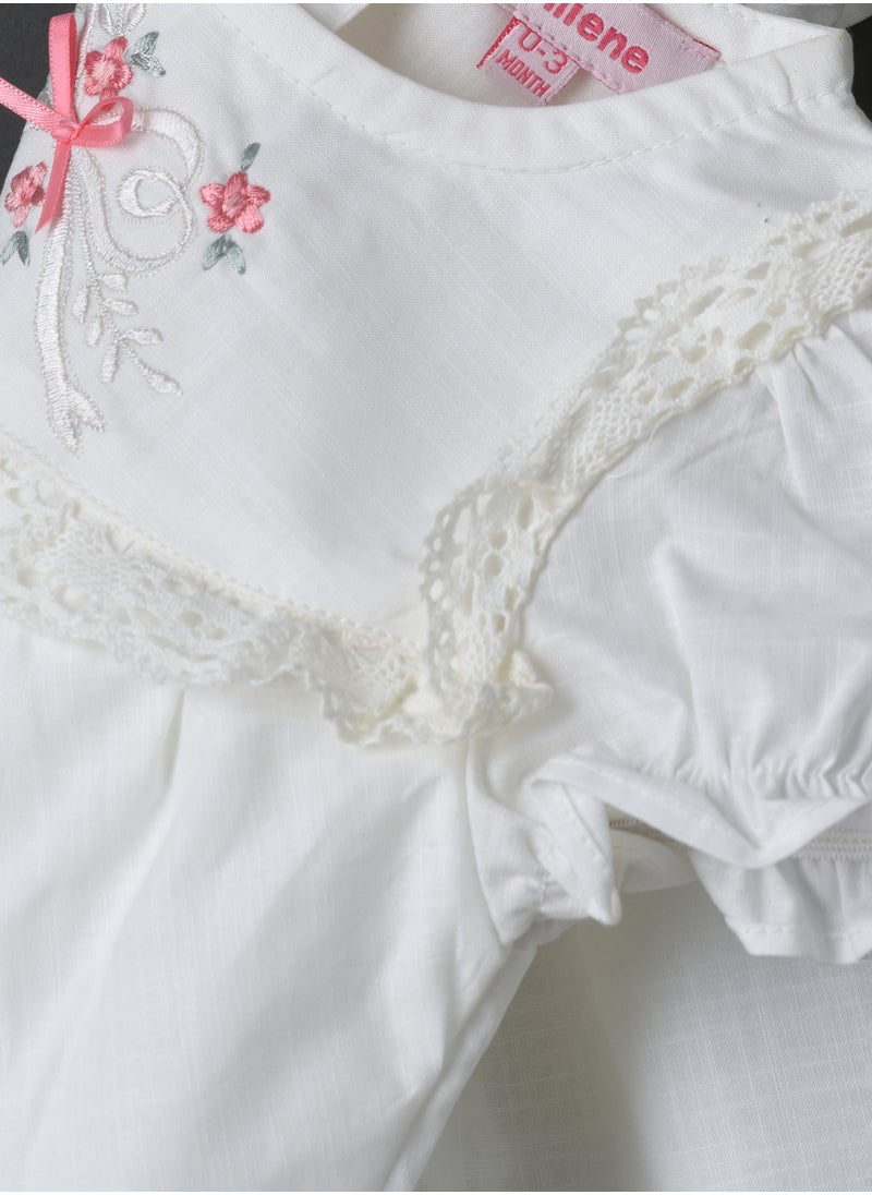 Jelliene Girls White Embroidered Puff Sleeve Dress  - Image 4