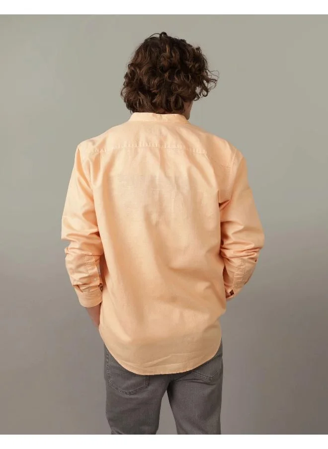 American Eagle AE Band Collar Linen Button-Up Shirt