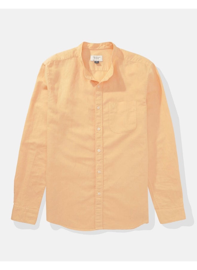 American Eagle AE Band Collar Linen Button-Up Shirt  - Image 4