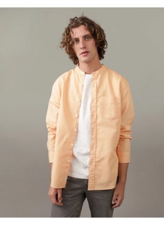 American Eagle AE Band Collar Linen Button-Up Shirt  - Image 1