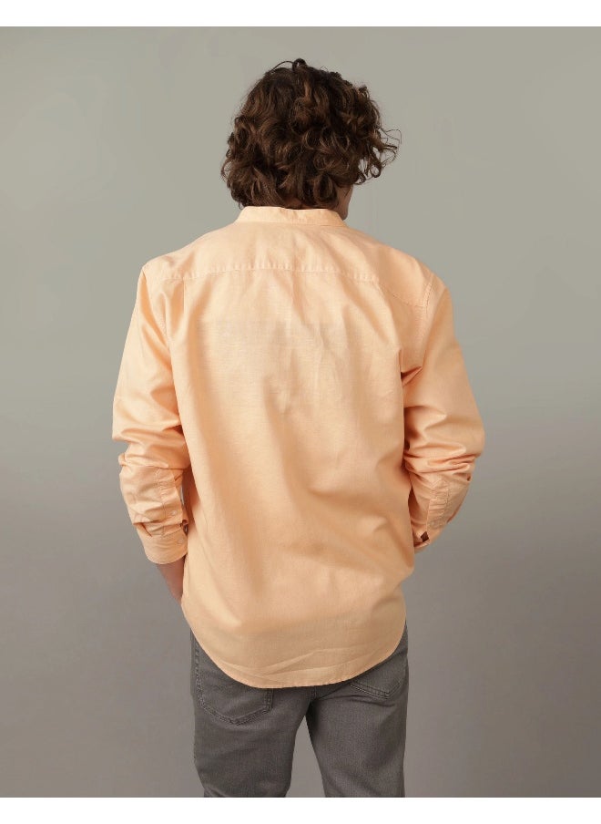 American Eagle AE Band Collar Linen Button-Up Shirt  - Image 3
