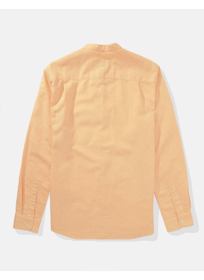 American Eagle AE Band Collar Linen Button-Up Shirt  - Image 2