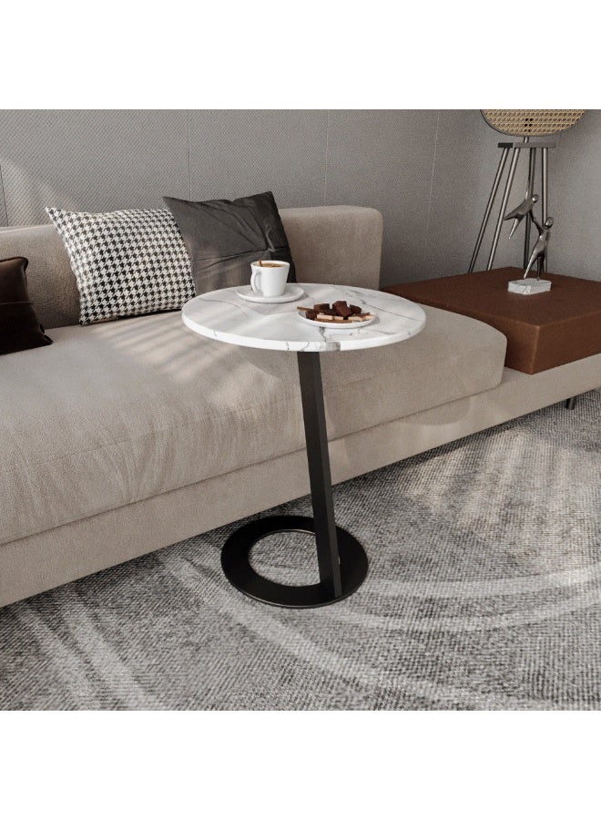 الهوم طاولة جانبية رخامية ابيض واسود - 35x55 سم - Image 2