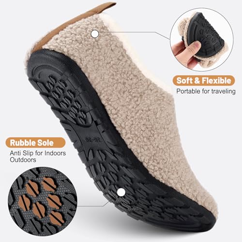 Ultrafun House Slippers for Women Men Slip on Barefoot Slippers Socks Soft Lightweight Rubble Sole House Shoes Indoor/Outdoor (Beige, 8.5-9.5 Women/6.5-7.5 Men) - Image 5