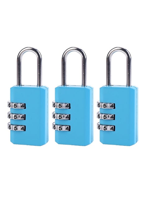 Combination Padlock - 3 Piece 21milimeter Blue - Shackle Combination Lock Dial Lock Gym & School locker lock Travel lock Luggage lock Storage Unit Cabinet Keyless lock 3 digits Resettable lock