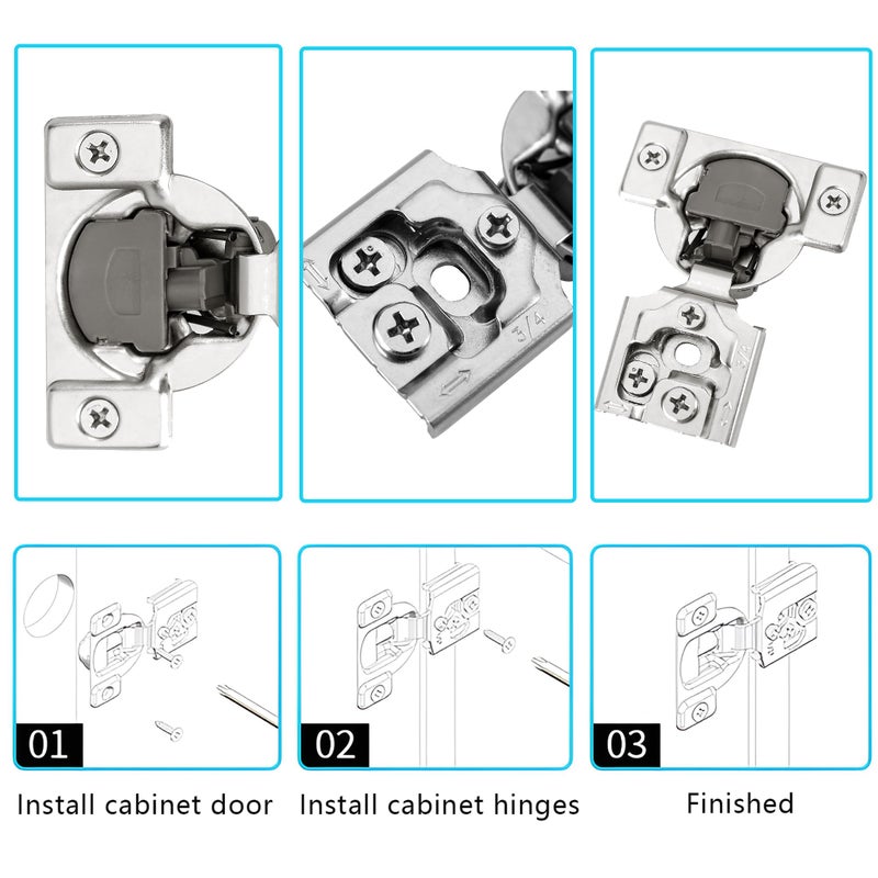 Redunest Redunest 3/4 Inch Overlay Soft Close Cabinet Hinges, 20 Pack Slow Soft Close Hinges for Kitchen Cabinets Satin Nickel Hidden Self Closing Kitchen Cabinet Hinges for Cupboard  - Image 2