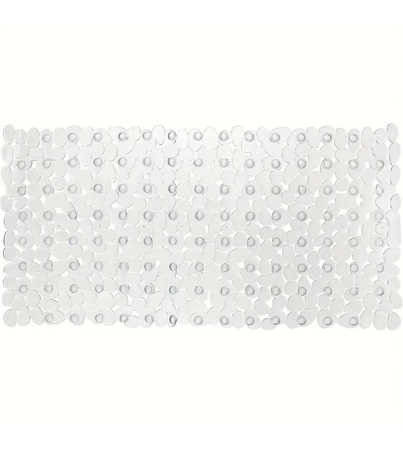 Solid Gray Rectangular Stone Shape PVC Shower Mat with Suction Cups and Drainage Holes - Image 1