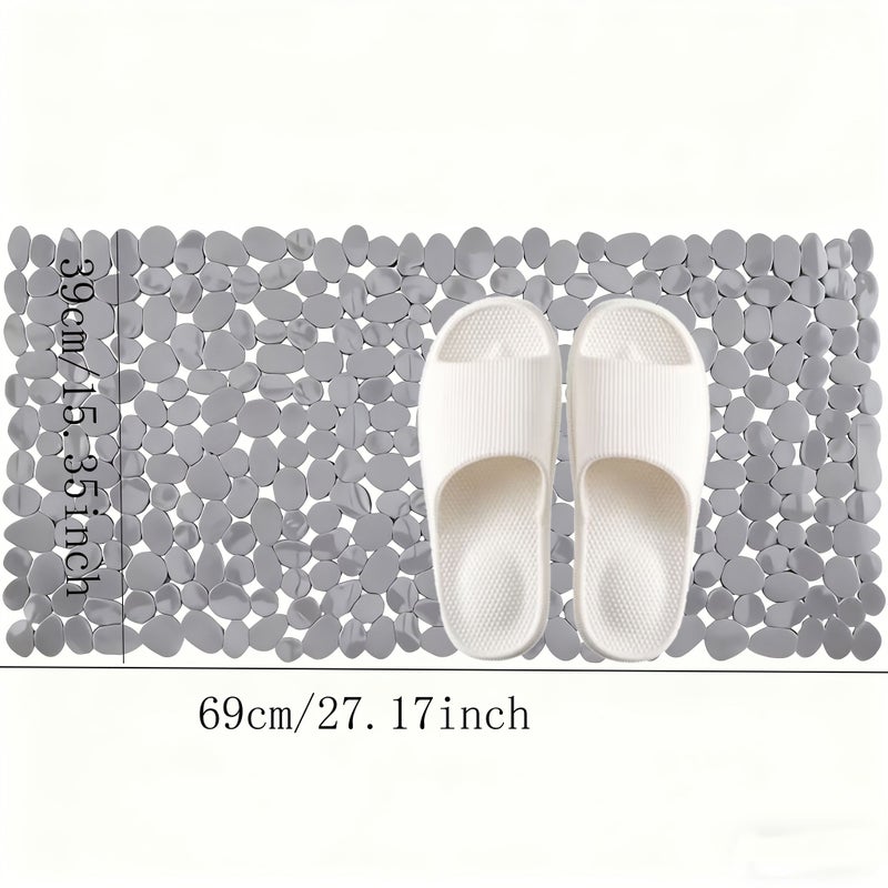 Solid Gray Rectangular Stone Shape PVC Shower Mat with Suction Cups and Drainage Holes - Image 4