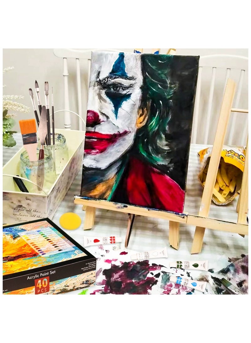 Generic Acrylic Paint Set 40PCS, Painting Kit With 24 Paints (12ml), 7 Brushes, 3 Canvases, Acrylic Paper, Tabletop Easel And Palette, Professional Craft And Art Painting Supplies For Adults And Kids  - Image 5