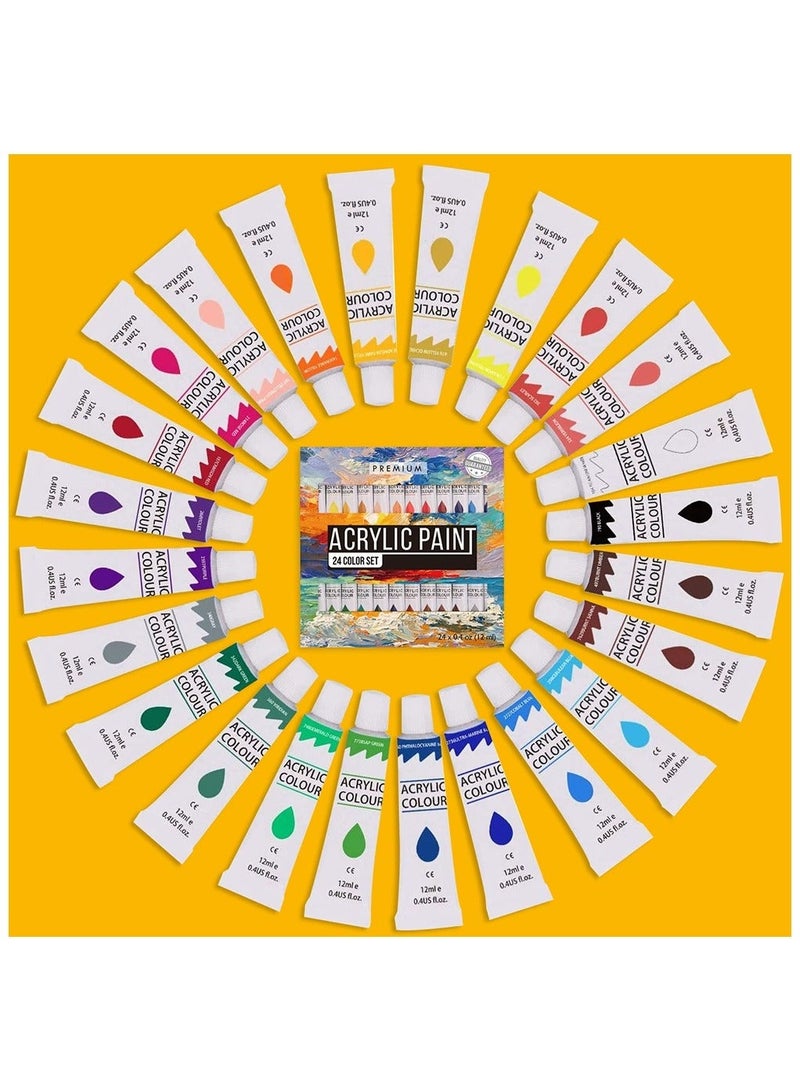 SUZZ Acrylic Paint Set, Painting Kit With 24 Paints (12ml), 7 Brushes, 3 Canvases, 16 Sheets Acrylic Paper, Tabletop Easel And Palette, Professional Craft And Art Painting Supplies For Adults And Kids - Image 3
