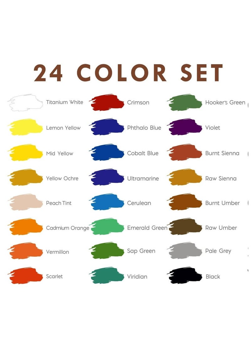SUZZ Acrylic Paint Set, Painting Kit With 24 Paints (12ml), 7 Brushes, 3 Canvases, 16 Sheets Acrylic Paper, Tabletop Easel And Palette, Professional Craft And Art Painting Supplies For Adults And Kids - Image 4