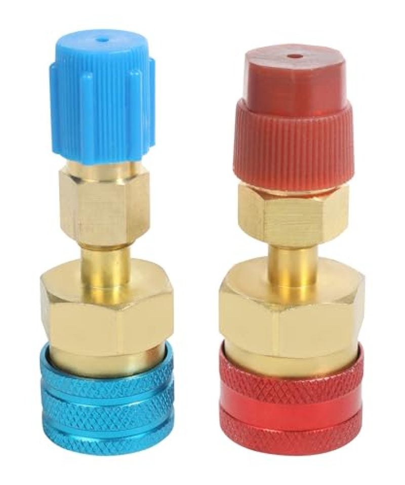 عدة محول غاز التبريد R134A جانب الضغط العالي والمنخفض، وصلات سريعة R1234YF لمكيف السيارة - تصميم ذاتي الإغلاق مقاوم للتسرب، طقم قارنة نحاسية لإعادة شحن مكيف السيارة لهواة الصيانة وميكانيكيي السيارات - Image 1
