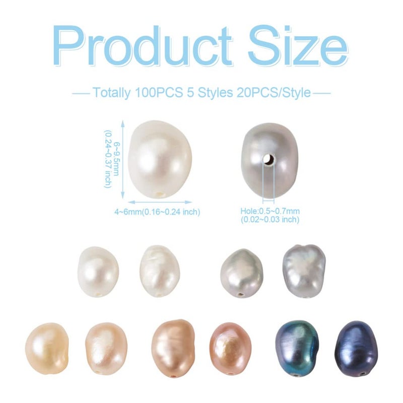 BB Beadthoven Beadthoven 100pcs Natural Freshwater Pearl Beads 4-6mm Mix Irregular Nuggets Pearl Beads Oval Rice Loose Pearls for DIY Bracelet Necklace Jewelry Making Beading Crafts Supplies Hole 0.5-0.7mm - Image 2