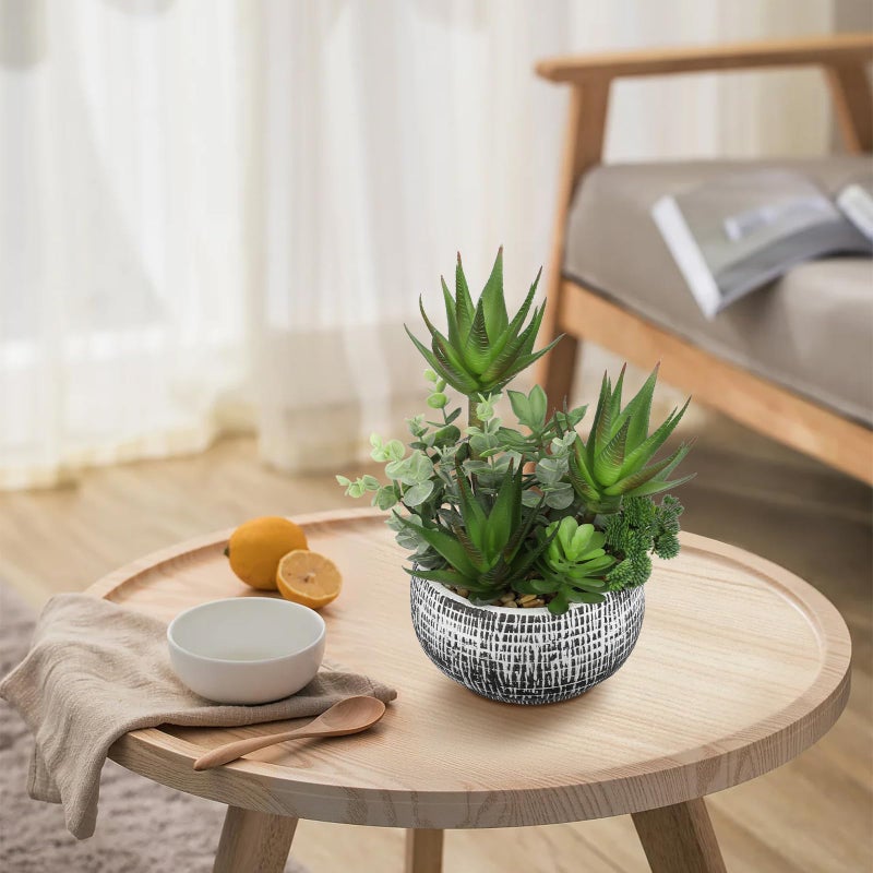 Villa Como 11â€ Large Succulents Aloe Plants Artificial in Ceramic Pots Potted Faux Succulent Eucalyptus Arrangement with Black Bowl Pots Fake Desk Succulents Plants for Home Bathroom Shelf Table Indoor Decor - Image 5