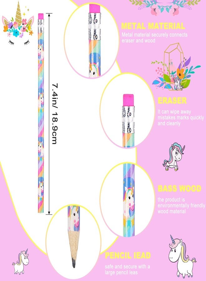 Fainne Rainbow HB Unicorns Pencils - Erasable Graphite Pencils with Erasers for Kids, Unicorn Party Favors (36 Pack) - Image 3