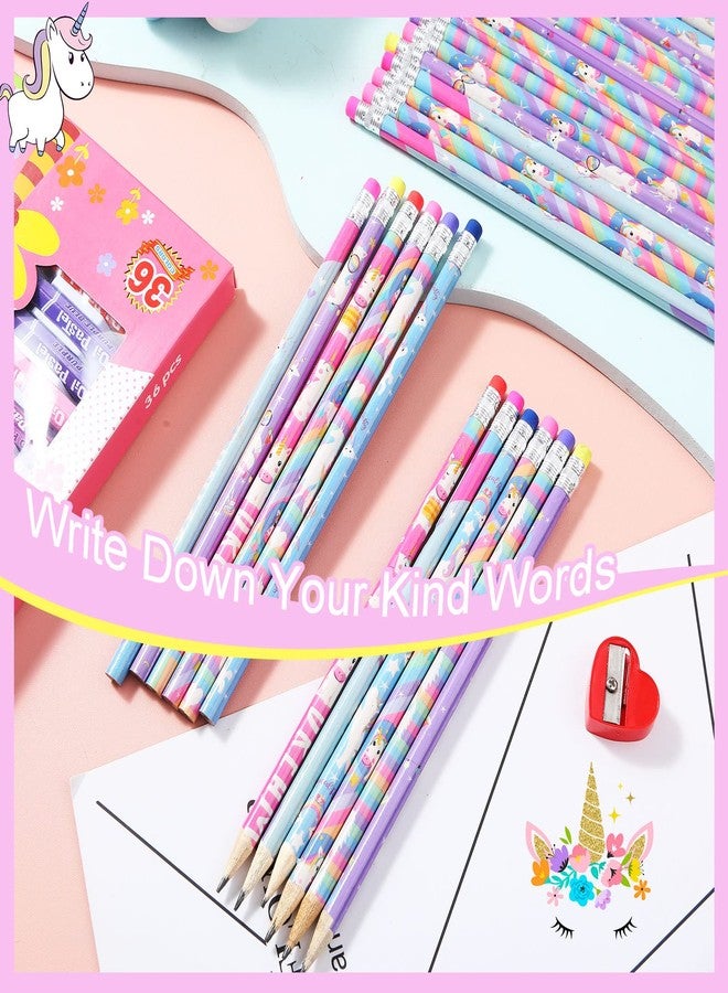 Fainne Rainbow HB Unicorns Pencils - Erasable Graphite Pencils with Erasers for Kids, Unicorn Party Favors (36 Pack) - Image 2