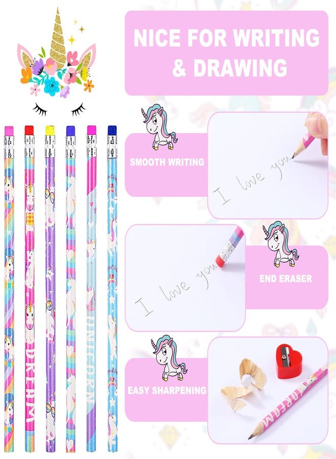 Fainne Rainbow HB Unicorns Pencils - Erasable Graphite Pencils with Erasers for Kids, Unicorn Party Favors (36 Pack) - Image 4