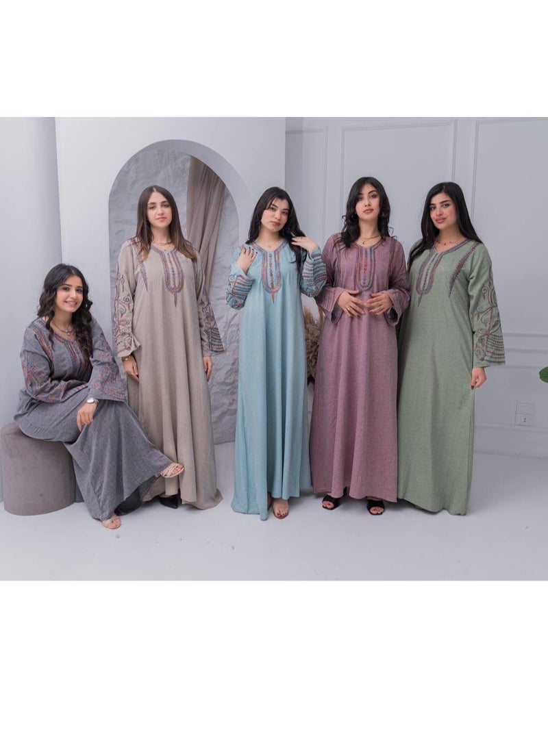 افندينا  " جلابية كتان مطرزة بكل حب إطلالة تجمع بين الراحة والفخامة"A-350 - Image 2