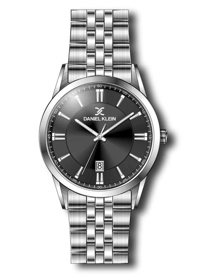 DANIEL KLEIN Men's Stainless Steel Silver Steel Case Analog Black Round Sunray Dial Japanese Quartz Steely 50 Meters Water Resistant