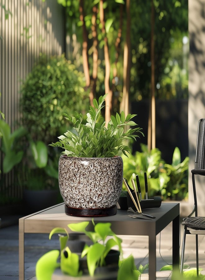 SQOWL Ceramic Plant Pots - 10 Inch Planter for Indoor Plants Outdoor, Large Flower Pots with Drainage Hole and Saucer, Decorative Round Planter, Apartment Decor, Garden Gifts for Women, White - Image 5