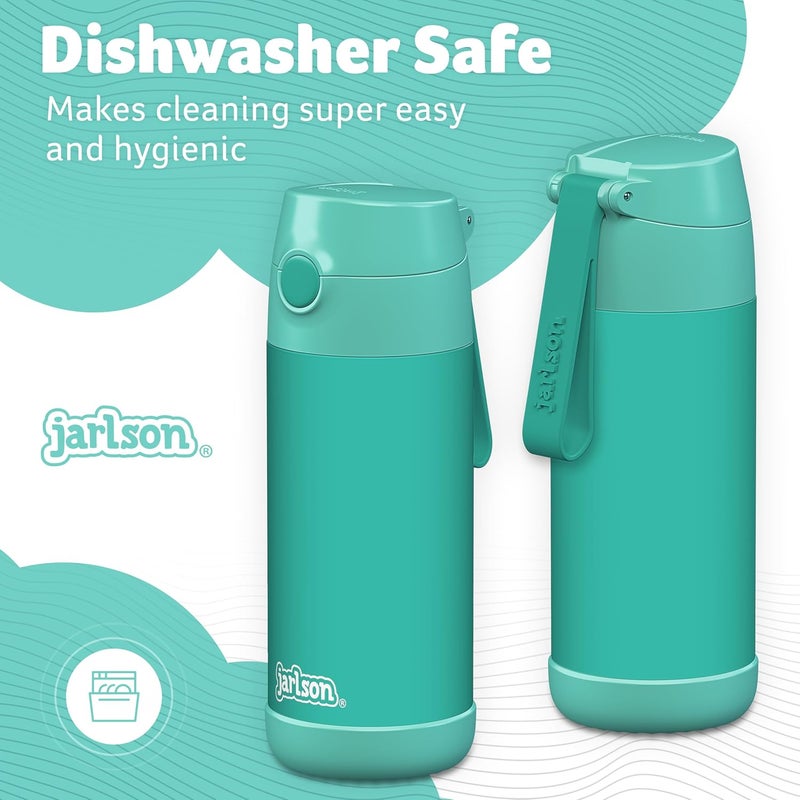 Jarlson قارورة ترمس أطفال جارلسون شارلي 350 مل [مع قشة] - قارورة فولاذية مقاومة للصدأ - ترمس للأطفال والبنات - تحافظ على البرودة - خالية من BPA - مثالية للمدرسة والرياضة والسفر (فيروزي) - Image 3