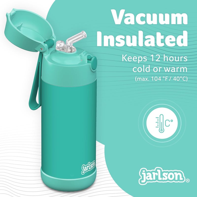 Jarlson قارورة ترمس أطفال جارلسون شارلي 350 مل [مع قشة] - قارورة فولاذية مقاومة للصدأ - ترمس للأطفال والبنات - تحافظ على البرودة - خالية من BPA - مثالية للمدرسة والرياضة والسفر (فيروزي) - Image 2