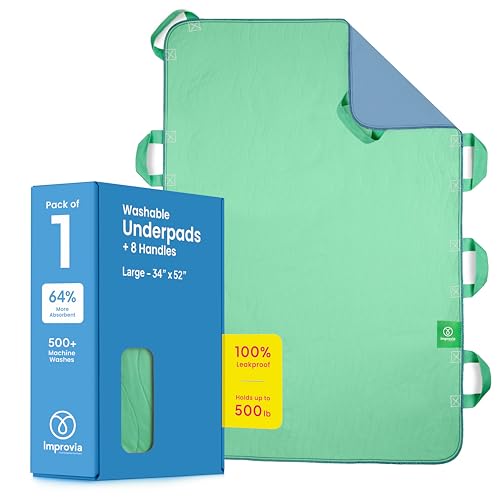 Improvia Positioning Bed Pad, with 8 Reinforced Handles, Quick-Drying, Washable, Waterproof, for Lifting, Turning, Transfering, Elderly and Incontinence Patients (Green, 34" x 36") - Image 1