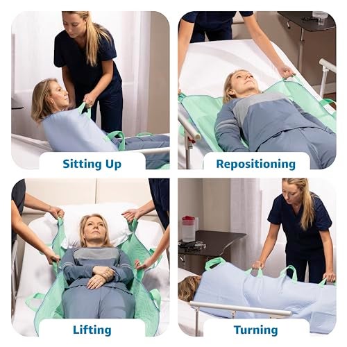 Improvia Positioning Bed Pad, with 8 Reinforced Handles, Quick-Drying, Washable, Waterproof, for Lifting, Turning, Transfering, Elderly and Incontinence Patients (Green, 34" x 36") - Image 3