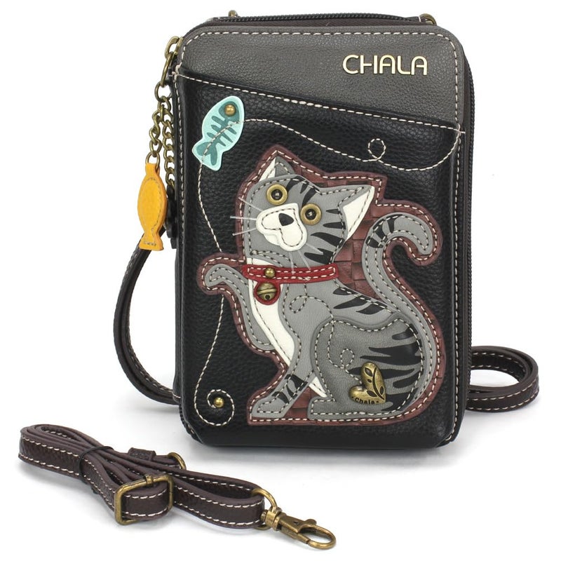 CHALA Wallet Crossbody Cell Phone Purse - Women Faux Leather Multicolor Handbag with Adjustable Strap - Gray Tabby Cat - black - Image 2