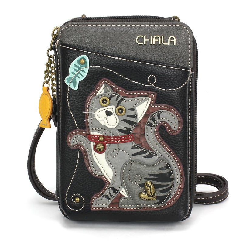 CHALA Wallet Crossbody Cell Phone Purse - Women Faux Leather Multicolor Handbag with Adjustable Strap - Gray Tabby Cat - black - Image 1