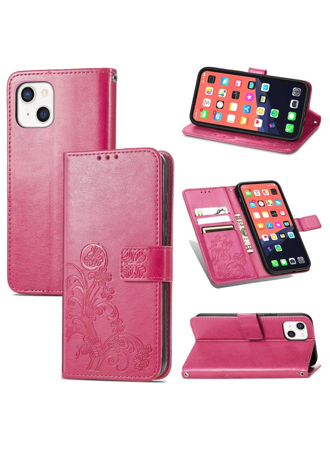 S-TOP Case For iPhone 13 Four-leaf Clover Clasp Embossed Buckle Mobile Phone Protection Leather Case with Lanyard & Card Slot & Wallet & Bracket Function - Image 1