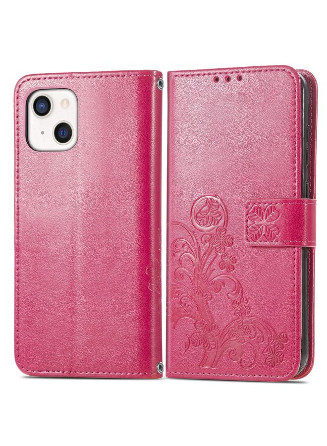 S-TOP Case For iPhone 13 Four-leaf Clover Clasp Embossed Buckle Mobile Phone Protection Leather Case with Lanyard & Card Slot & Wallet & Bracket Function - Image 2
