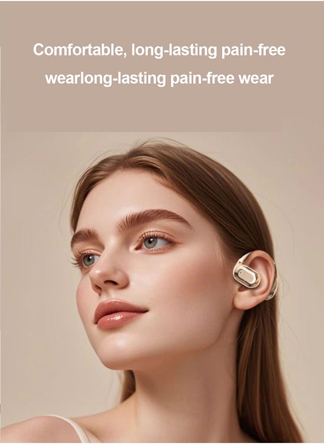 FUNCOT Wireless Earbuds Bluetooth 5.4 Open Ear Headphones, Wireless Earbuds Sport Over Earphones, LED Display Charging Case, Waterproof Design for Running Fitness, Compatible with iPhone & Android, Beige  - Image 2