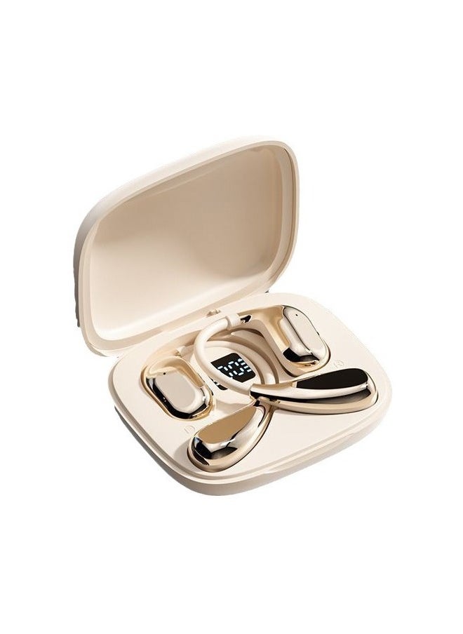 FUNCOT Wireless Earbuds Bluetooth 5.4 Open Ear Headphones, Wireless Earbuds Sport Over Earphones, LED Display Charging Case, Waterproof Design for Running Fitness, Compatible with iPhone & Android, Beige  - Image 1