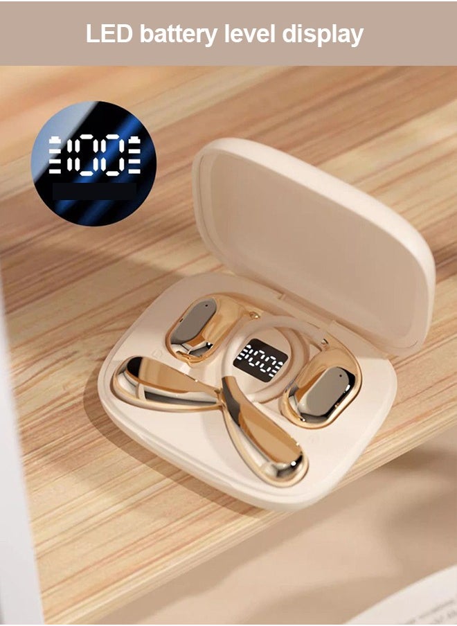 FUNCOT Wireless Earbuds Bluetooth 5.4 Open Ear Headphones, Wireless Earbuds Sport Over Earphones, LED Display Charging Case, Waterproof Design for Running Fitness, Compatible with iPhone & Android, Beige  - Image 3