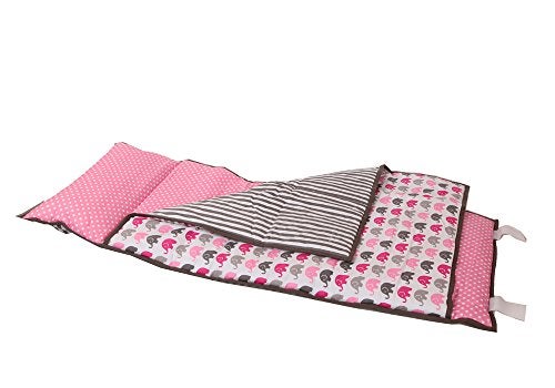 Bacati - 100% Cotton Percale Fabrics Nap Mat with Pillow for Toddler Girls, Measures 50 x 20 x 1.5 Inches, Ideal for Daycare and Preschool, BPA-Free (Elephants, Pink/Grey) - Image 1