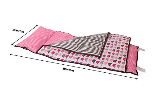 Bacati - 100% Cotton Percale Fabrics Nap Mat with Pillow for Toddler Girls, Measures 50 x 20 x 1.5 Inches, Ideal for Daycare and Preschool, BPA-Free (Elephants, Pink/Grey) - Image 4