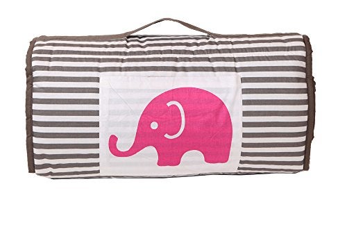 Bacati - 100% Cotton Percale Fabrics Nap Mat with Pillow for Toddler Girls, Measures 50 x 20 x 1.5 Inches, Ideal for Daycare and Preschool, BPA-Free (Elephants, Pink/Grey) - Image 3