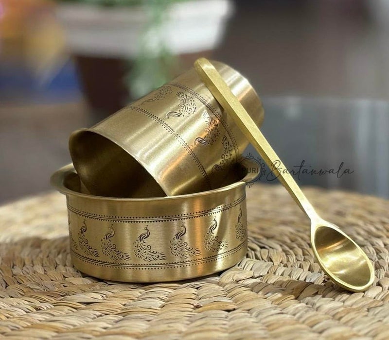 PURI BARTANWALA طقم دابارا من النحاس الهندي بورتنوالا طائر الطاووس 200 مل مجموعة من 2 - Image 3