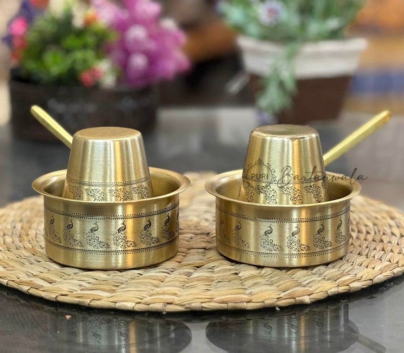 PURI BARTANWALA طقم دابارا من النحاس الهندي بورتنوالا طائر الطاووس 200 مل مجموعة من 2 - Image 2